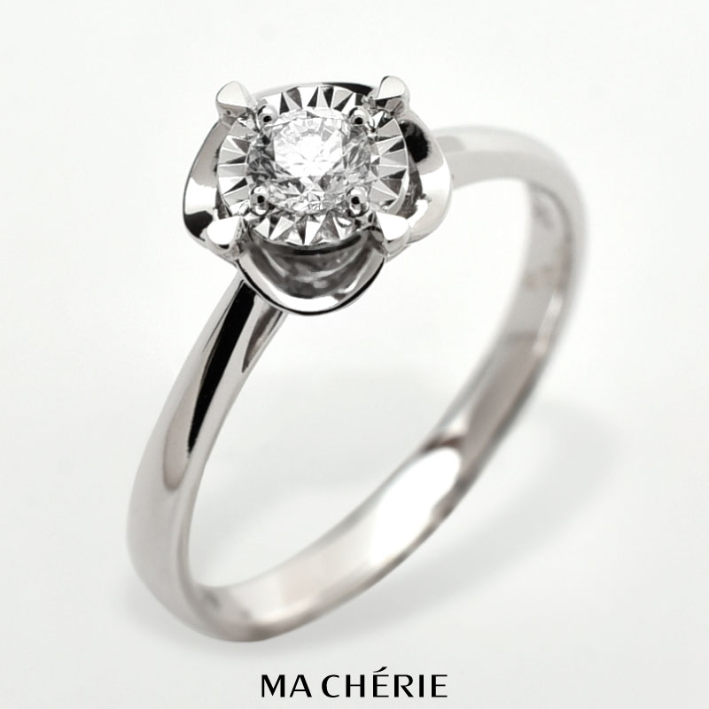MA CHERIE マシェリ 天然 ダイヤモンド リング 指輪 K18 WG Au750 / 0.184ct / VS F-G / 13号 2.56g 白金 ホワイト・ゴールド カラット グレード ハート ブリリアント