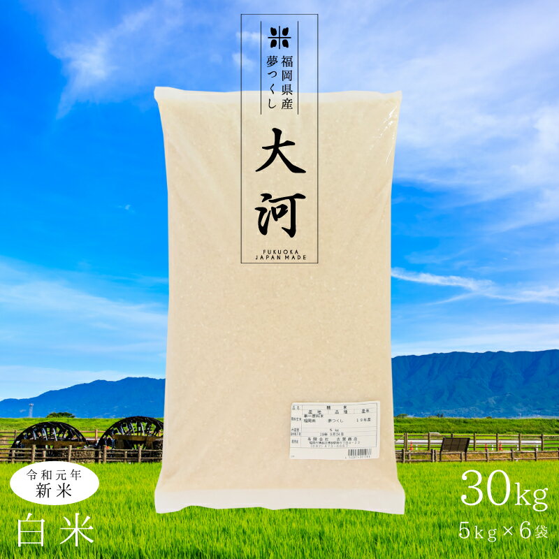 福岡産 精米 30kg 特A 令和元年 夢つくし 新米 5kgx6 通常袋(簡易) ギフト お祝い 日本産 お米 柔らかい しっとり 程よい粘り