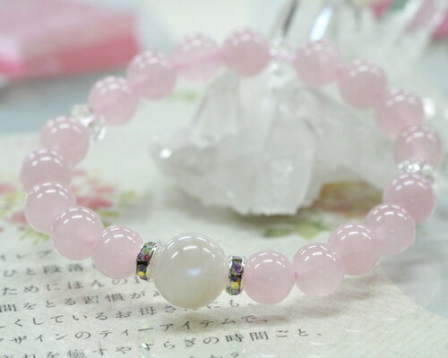 送料無料 天然石 ブレスレット ムーンストーン ローズクォーツ 本水晶 ブレスレット 水晶 パワーストーン ブレスレット レディース ブレスレット 出会い運 恋愛運 アップ