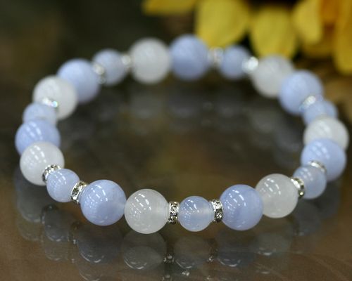 ブルーレースアゲート ホワイトジェード 水晶 ブレスレット ホワイト ジェード ブルーレース ブレス 白翡翠 パワーストーン パワーストーン クリスタル メール便 送料無料