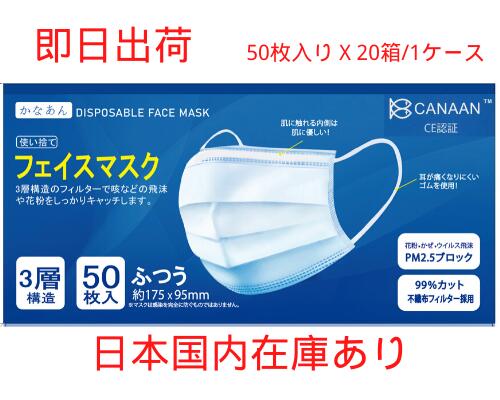 【20箱/ケース】 マスク 在庫あり 50枚入 即納 国内在庫 不織布マスク 99％カット 三層式 三層構造 男女兼用 ふつうサイズ 50枚 使い捨て プリーツ ホワイト 白 微粒子防止 花粉対策 飛沫防止 マスク在庫あり ますく ヤマト宅急便 送料無料