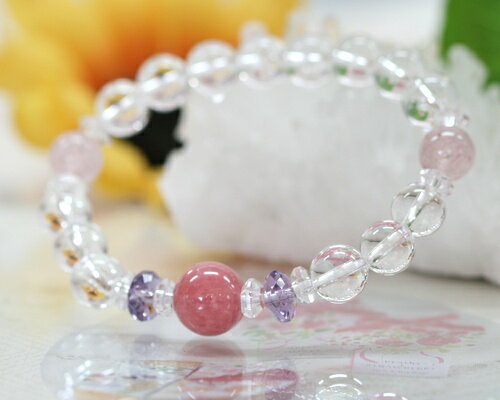天然石ブレスレット インカローズ 水晶 ストロベリークォーツ ブレスレット パワーストーン レディースア クセサリー ブレスレット 出会い 恋愛運 婚姻運 アップ