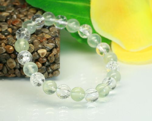 プレナイト クラック水晶 ブレスレット 天然石ブレスレット プレナイト8mm AAA級爆裂水晶8mm ブレスレット 天然石 水晶 パワーストーン ブレスレット