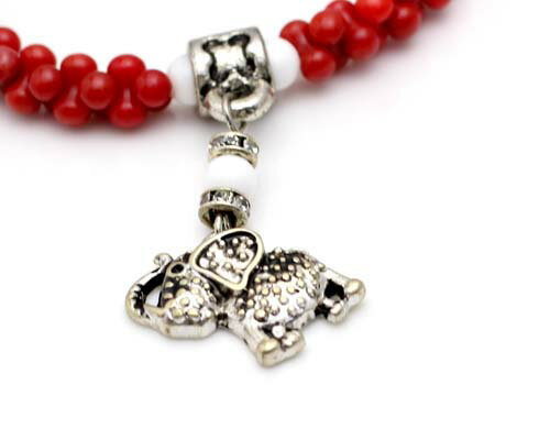 天然石 ブレスレット コーラル ターコイズ ブレス 象 モチーフ チャーム 付き レッド コーラル 赤 珊瑚 染め珊瑚 パワーストーン ブレスレット