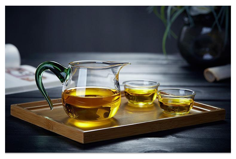 茶器 耐熱ガラス 分茶器 茶海 ティーサーバー 茶漉し セット 功夫茶 中国茶道具 緑 金 200ml シンプル ..