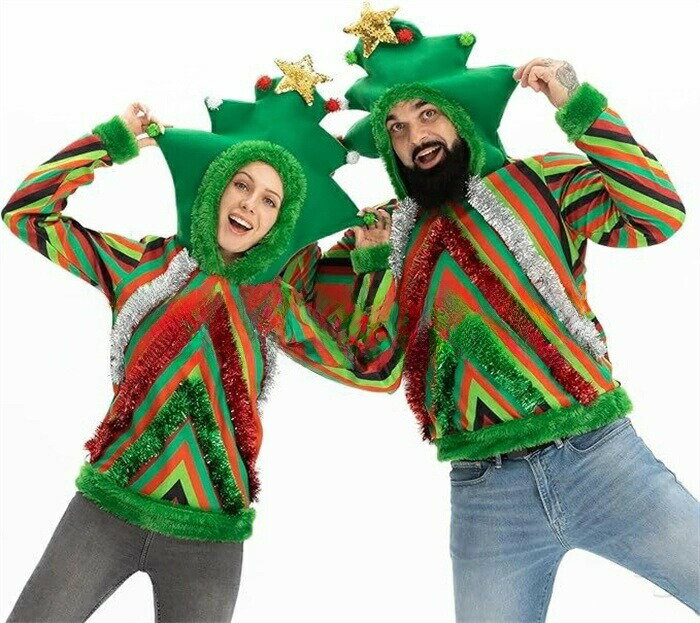 クリスマスツリー ツリー サンタコス サンタ トップス クリスマスツリー 男女兼用 レディース コスプレ 上着 クリスマス コスチューム ジップアップ メンズ 大人用 大人 コスプレ衣装 プルオーバー 大きいサイズ 長袖 ユニセックス 可愛い 面白い 忘年会 歓迎会 送迎会 パー