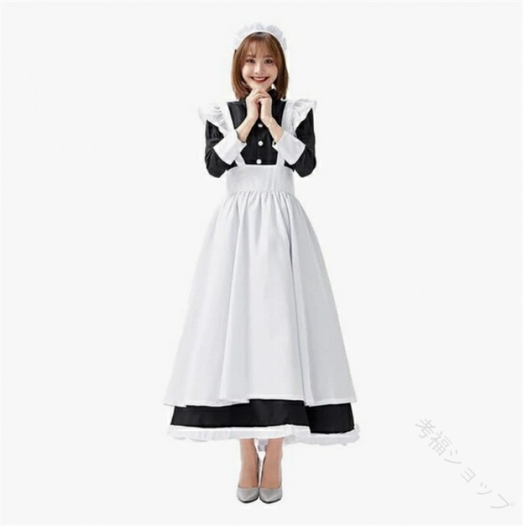 メイド服 ロング コスプレ衣装 クラシカルなロイヤルメイド レディース大人用 イギリス風フリル付き 3点セット 制服 喫茶店変装用エプロン ゴスロリコスチューム...