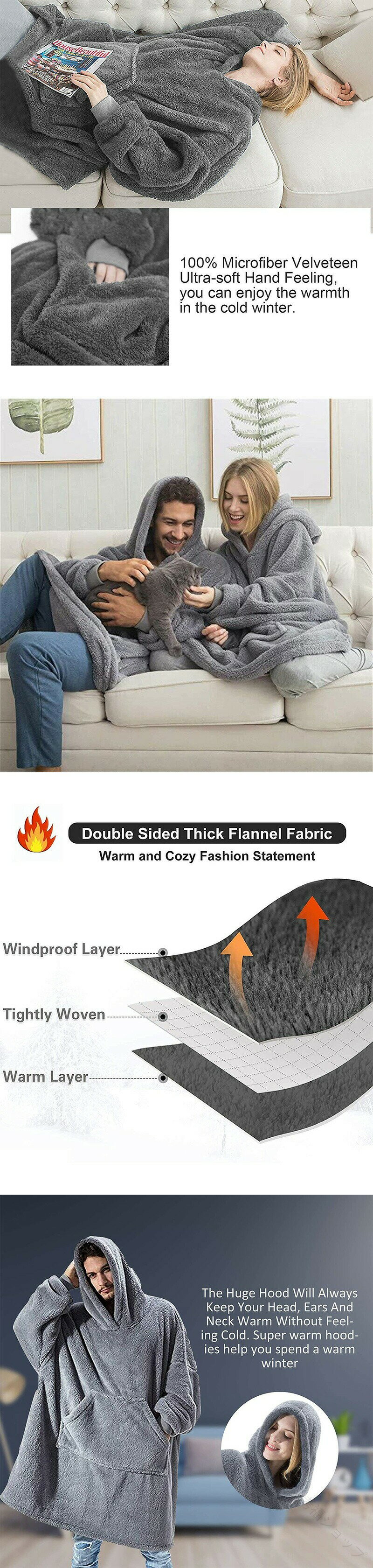 着る毛布 ルームウェア レディース メンズ フリーサイズ もこもこ モコモコ かわいい 可愛い 静電気防止処理 帽子付き 毛布 防寒 部屋着 男女兼用 パジャマ 冬用 あったかグッズ 約100cm 人気の暖か素材で快適 2
