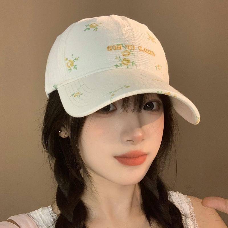 キャップ レディース 韓国 小花柄刺繍 マカロンカラー ベースボールキャップ 綿 コットン 日よけ UVカ..