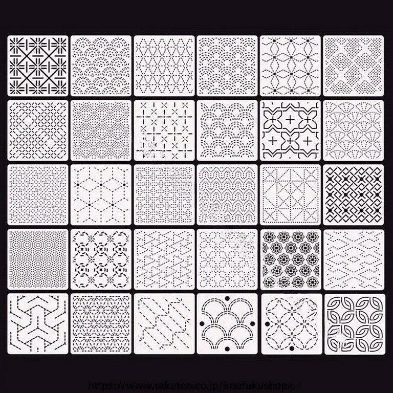刺し子 ステンシル 30 枚 幾何学 刺し子 パターン テンプレート DIY クラフト 再利...