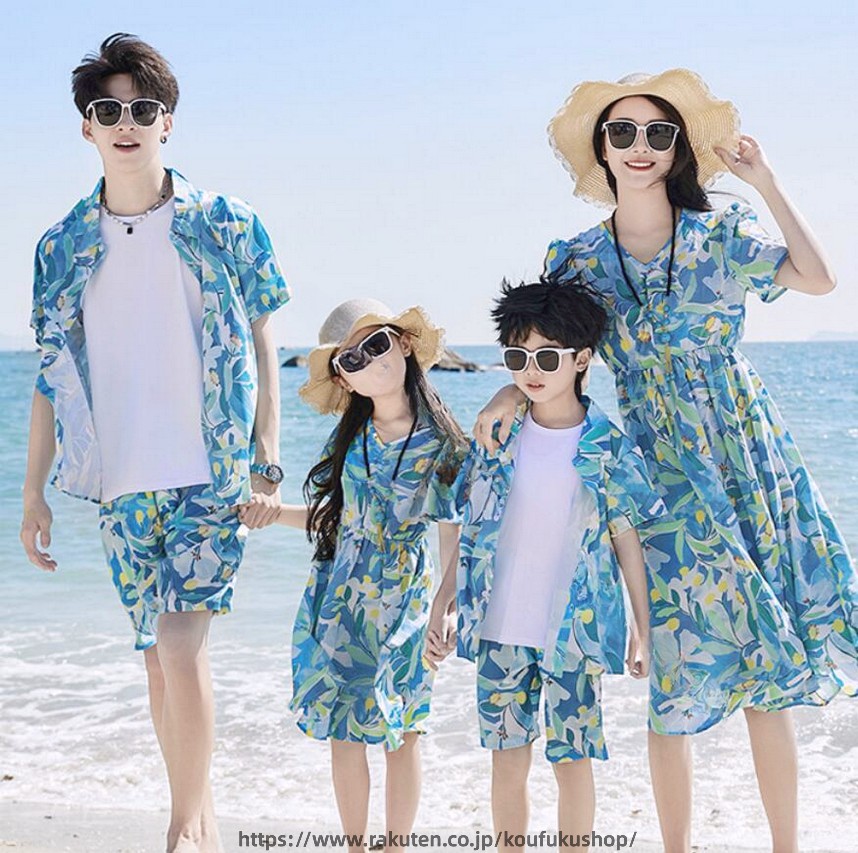 親子ペア ペアルック リンクコーデ 夏 花柄 ワンピース マキシワンピース アロハシャツ 花柄シャツ ペア t シャツ ベビー 赤ちゃん パパ ママ 息子 娘 男の子 女の子 子供服 家族 お揃い 旅行 リゾート ビーチウエア プレゼント 親子コーデ 母