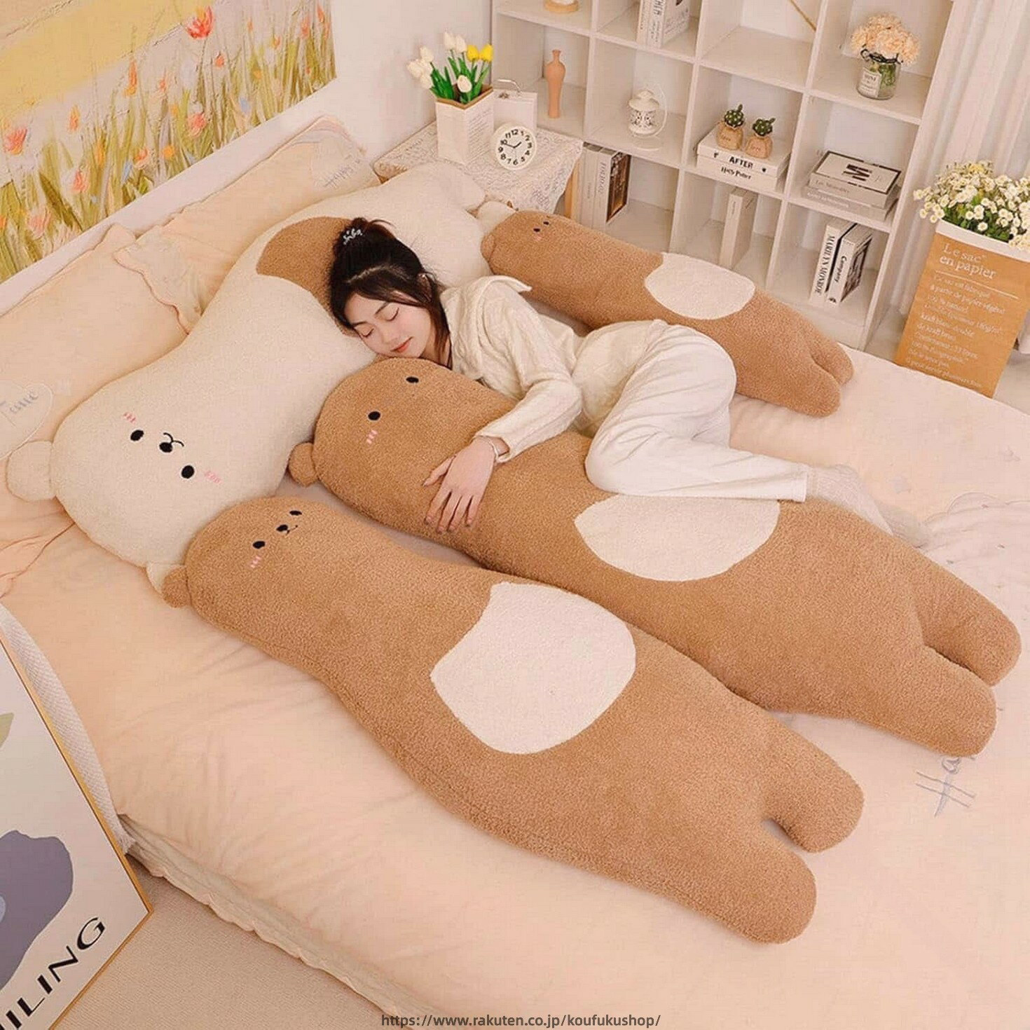 クマ 抱き枕 ロングまくら 円柱 ぬいぐるみ 可愛い キャラクター クッション 背当て 足枕 安眠枕 添い寝枕 多機能 ギフト マシュマロ マタニティ枕 洗える 取り外し可能 90cm 120cm 140cm 柔らか素材で快適な使用感