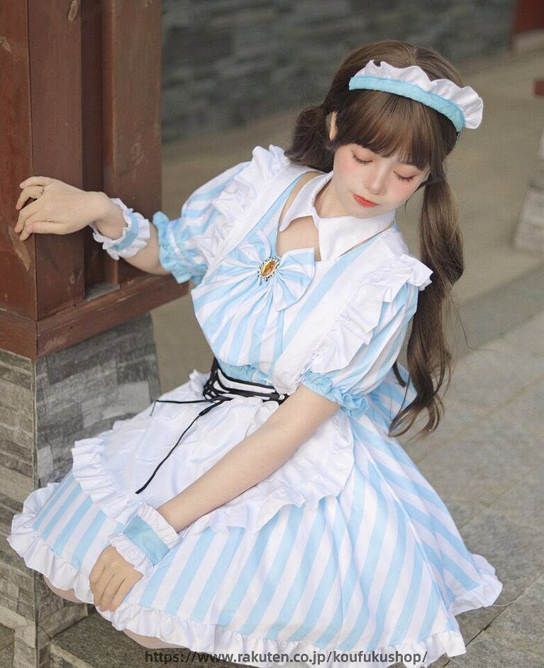 メイド 服 ハロウィン 仮装 ロリータ ワンピース エプロン ストライプ柄 S~5XL 3点...