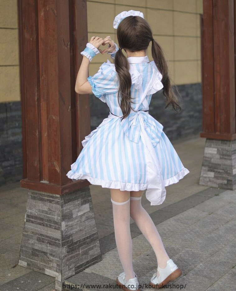 メイド 服 ハロウィン 仮装 ロリータ ワンピース エプロン ストライプ柄 S~5XL 3点...