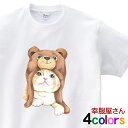 「クマ帽ネコ」猫ネコちゃん Tシャツ 半袖 おもしろTシャツ ティーシャツ ギフト プレゼント cat28 KOUFUKUYAブランド 送料込 送料無料