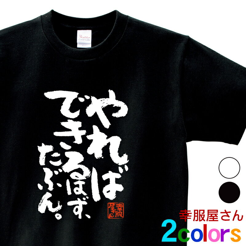 おもしろ 漢字Tシャツ「やればできるはず、たぶん」男女兼用 オールシーズン 綿100％ ホワイト/ブ ...