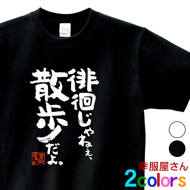 父の日 敬老の日 おもしろ Tシャツ 漢字 和柄 「徘徊じゃねぇ、散歩だよ。」 男女兼用 オールシーズン 綿100％ ホワイト/ブラック 140cm-160cm/S-XL ka400-137 KOUFUKUYA 幸服屋さん 送料無料 送料込みのサムネイル