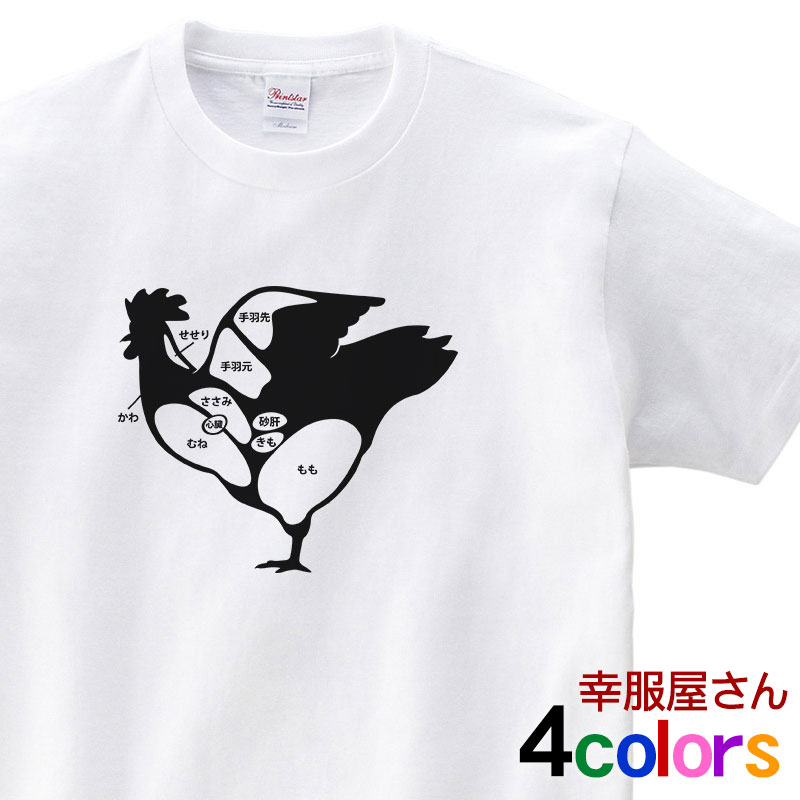 楽天幸服屋さん 楽天市場店おもしろ tシャツ 鶏肉 とり肉 チキン 部位イラスト Tシャツ am64 焼肉 BBQ バーベキュー お肉 ステーキ お肉の部位シリーズ ギフト プレゼント 男性 女性 綿100％ 全4色 S M L XL 幸服屋さん KOUFUKUYA 送料込 送料無料