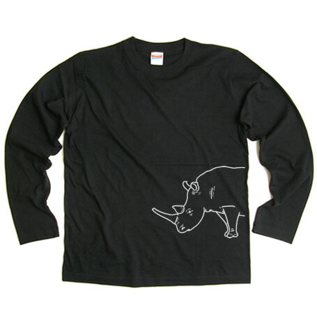 手描きサイ柄Tシャツ「サイT」 動物ロングTシャツ オリジナル長袖プリントTシャツ ロンT 【アニマル MEN'S・LADIES T-SHIRTS】 LT-AM...