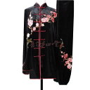 寒い冬に1着は欲しい!生地は厚めで暖かさ抜群!太極拳服 武術服 刺繍太極拳服 秋冬黒色赤縁金糸絹刺繍大梅花太極拳服