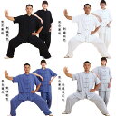 【太極拳】【服】当店でしか手に入れられない珍しい表演服です!亜麻半袖太極拳服