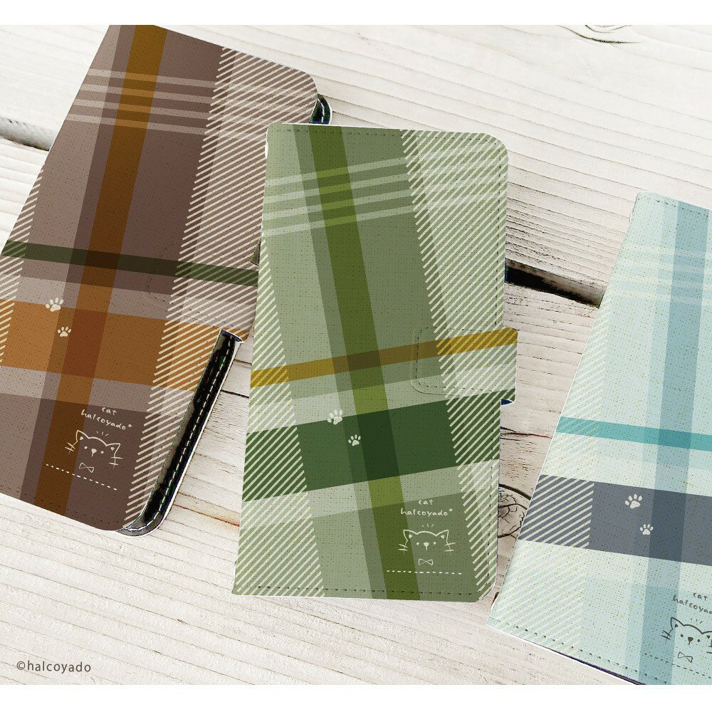 スマホケース Xperia 10 VI SO-52E ケース 手帳型 エクスペリア10vi xperia10vi カバー デザイン 猫06(チェック柄) 猫 ねこ ネコ チェック 韓国風 手書き風 イラスト はるこうや堂 halcoyado