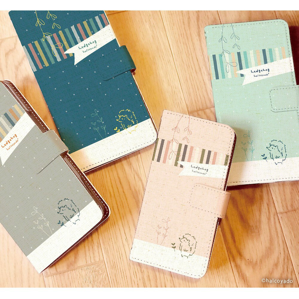 スマホケース Galaxy S24 SCG25 手帳型 ケース ギャラクシーs24 カバー デザイン はりねずみ02(北欧布地) はりねずみ ハリネズミ 北欧 ドット柄 布 リボン くすみカラー 手書き風 イラスト