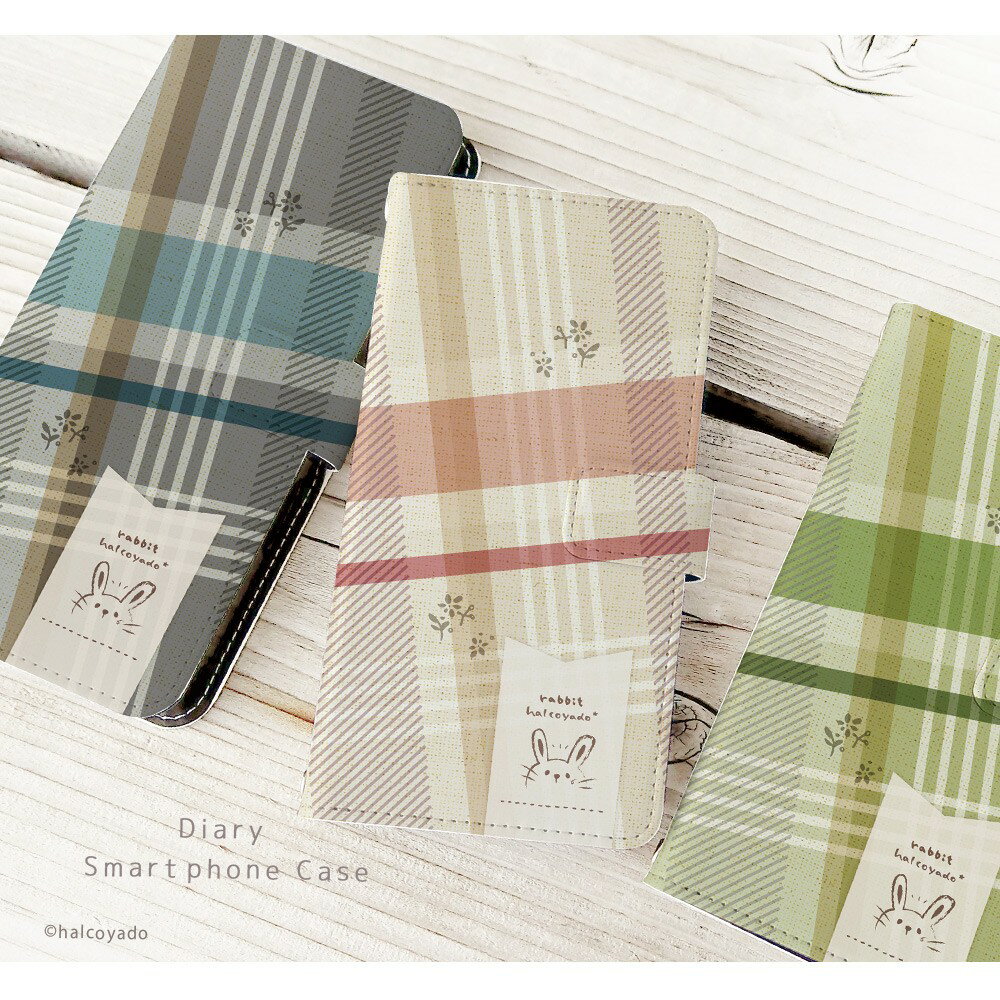 スマホケース Xperia 10 IV A202SO ケース 手帳型 エクスペリア10iv カバー デザイン うさぎ03(チェック柄) うさぎ ウサギ くすみカラー 花柄 チェック 大人かわいい 韓国風 スマホカバー 携帯ケース ベルトなし ケース カバー