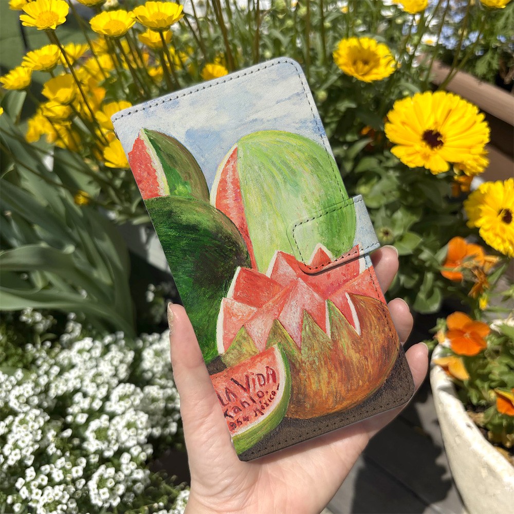 スマホケース Qua phone QZ KYV44 手帳型 ケース キュアフォン au カバー デザイン フリーダ・カーロ 絵画 名画 民族芸術 自己肖像画 シュルレアリスム