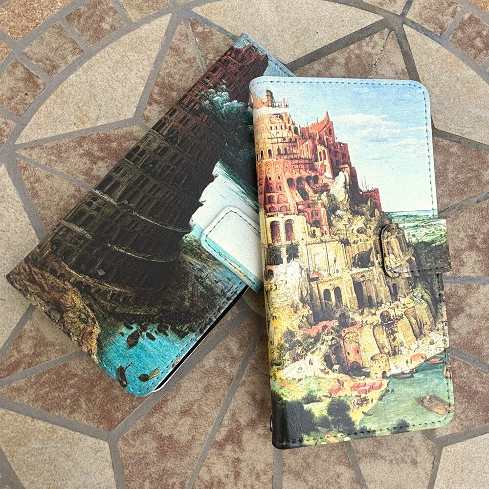 スマホケース iPhone XS 手帳型 ケース アイフォン アイホン カバー デザイン ピーテル・ブリューゲル 父 絵画 名画 作品 グッズ ブリューゲル バベルの塔 季節の連作 雪中の狩人 油彩画