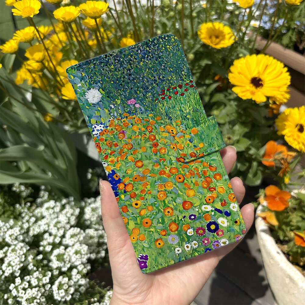 スマホケース iPhone 14 ケース 手帳型 iPhone14 アイフォン14 カバー デザイン グスタフ・クリムト2 風景画 絵画 名画 作品 グッズ クリムト フラワーガーデン