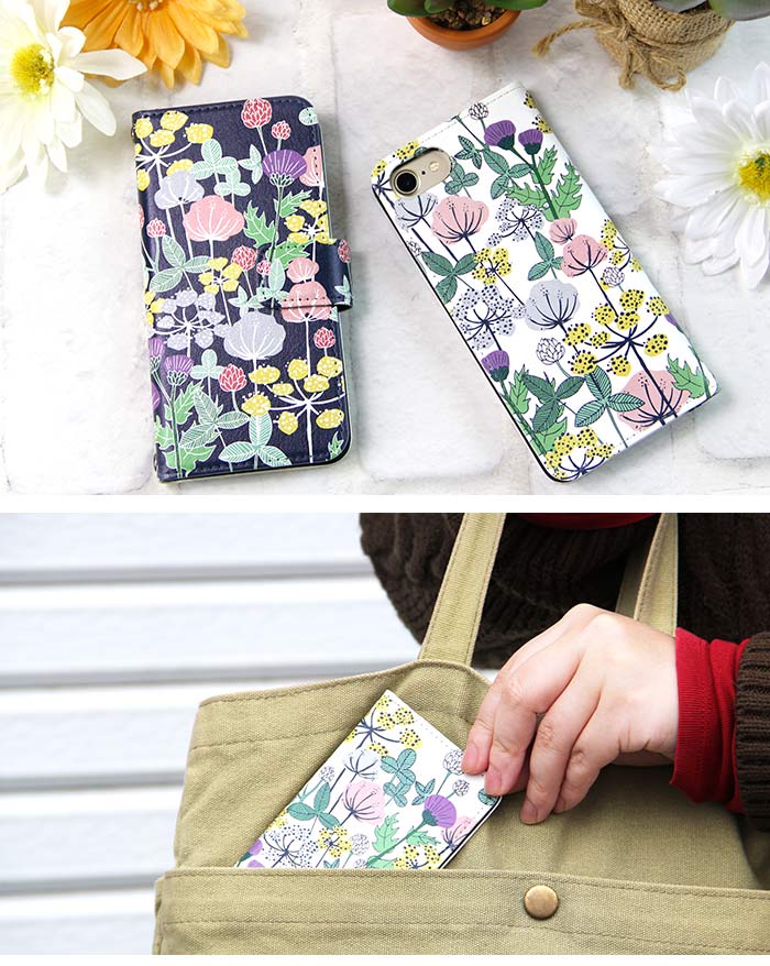 スマホケース galaxy note10+ 手帳型 ケース ギャラクシー note10 plus カバー デザイン 野の花 北欧 ファブリック ボタニカル 花柄 ストラップホルダー
