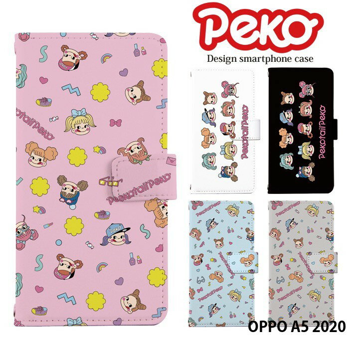 スマホケース OPPO A5 2020 手帳型 ケース オッポ デザイン ペコテール 不二家 ミルキー ペコちゃん ストラップホルダー