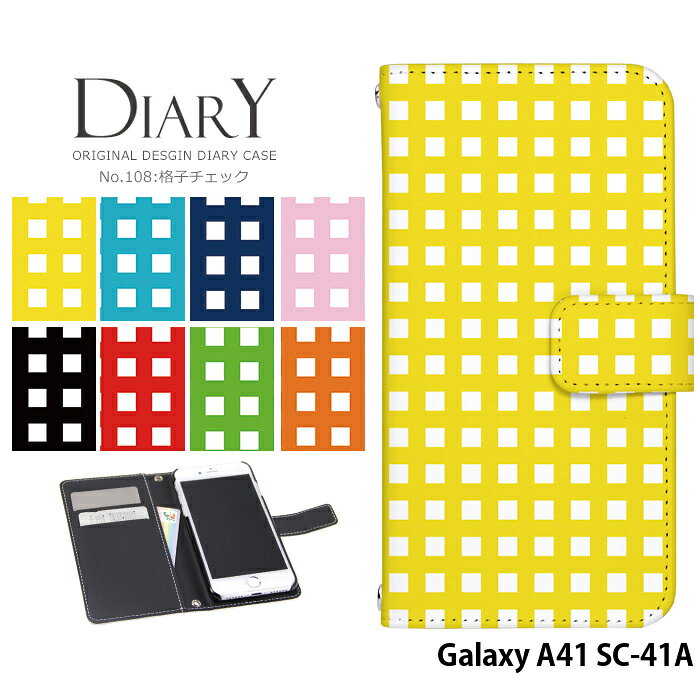 乐天商城 - スマホケース Galaxy A41 SC-41A 手帳型 ケース sc41a ギャラクシーa41 デザイン 格子チェック かわいい おしゃれ ストラップホルダー