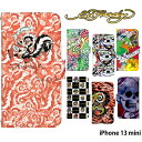 スマホケース iPhone 13 mini 手帳型 ケース iPhone13 mini iPhone13mini アイフォン13 ミニ デザイン エドハーディー ベルトなし Ed Hardy 正規品 タトゥー 刺青 ストラップホルダー