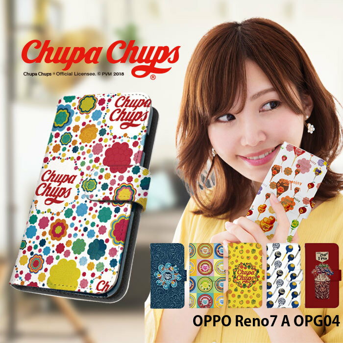 OPPO Reno7 A OPG04 ケース 手帳型 オッポ レノ7a reno7a カバー スマホケース デザイン ベルトなし チュッパチャプス Chupa Chups かわいい