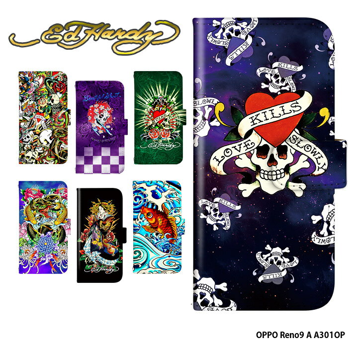 乐天商城 - スマホケース OPPO Reno9 A A301OP ケース 手帳型 reno9a オッポ レノ9a カバー デザイン エドハーディー Ed Hardy 正規品 タトゥー 刺青