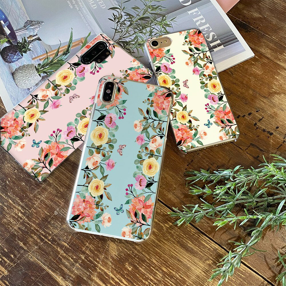 スマホケース Galaxy A41 SC-41A ケース ハード ギャラクシーa41 カバー クリア デザイン 花と蝶々 上品 水彩 花柄 フラワー