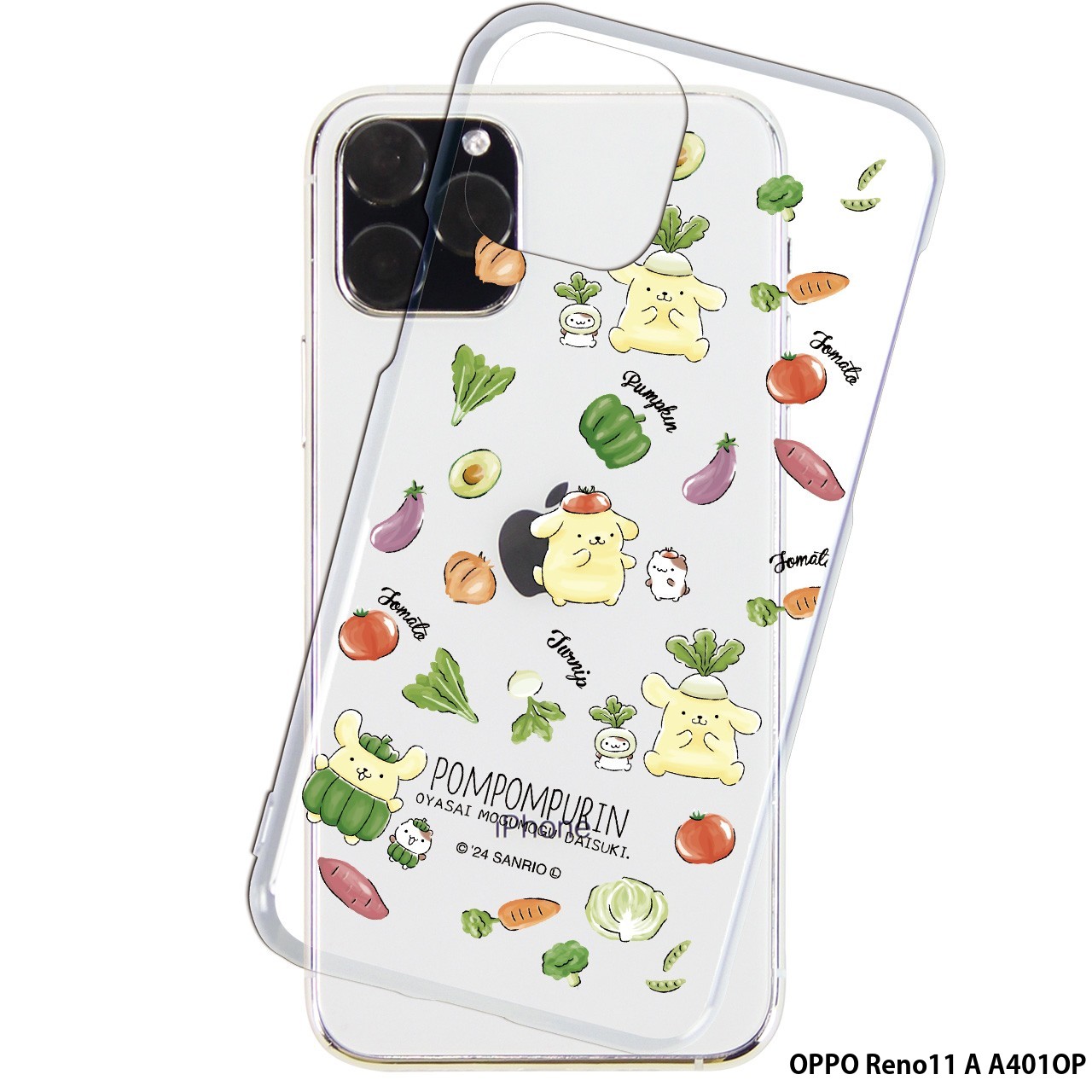 OPPO Reno11 A A401OP ケース クリア スマホケース オッポ レノ11a カバー スマホ デザイン ポムポムプリン サンリオ グッズ マカロン SANRIO 7.おやさいパターン