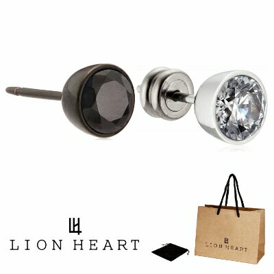 ライオンハート シルバーアクセサリー メンズ ピアス ライオンハート LION HEART ステンレス ペアライン スタッド 丸 マル シングル ピアス 片耳 メンズ キュービックジルコニア(CZ) LHMP002 LHMP002N LHMP002NS ブラック シルバー 男性 ギフト プレゼント おすすめ 誕生日 お祝い 送料無料 正規品