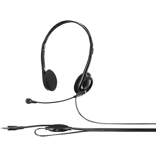 バッファロー BUFFALO 両耳ヘッドバンド式ステレオヘッドセット 4極ミニプラグ接続 ブラック (1個) 品番：BSHSHCS100BK