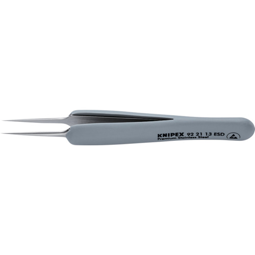 KNIPEX クニペックス 静電気対策ピンセット ラバーハンドル付き精密ピンセット 先極細 112mm (1本) 品番：9221-13ESD