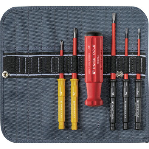 PBスイスツールズ 差替式絶縁ドライバーセット 5本組 ロールバック入り (1組) 品番：5216SU