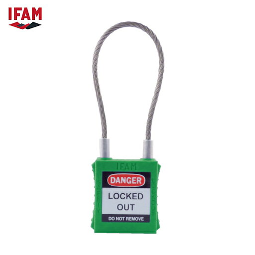 IFAM ロックアウト用南京錠 スチールケーブル製シャックル 緑 (1個) 品番:044953 IFAM ロックアウト用南京錠 スチールケーブル製シャックル 緑 (1個) 品番:044953