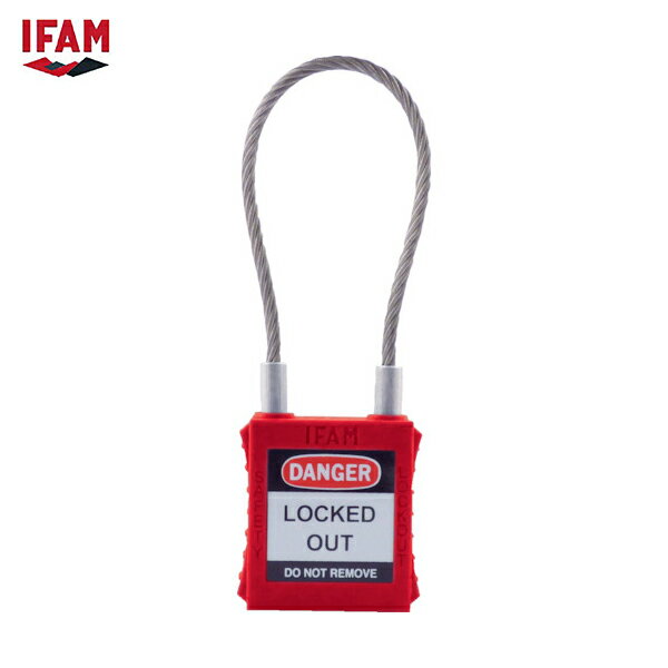 イファム ロックアウト用南京錠 スチールケーブル製シャックル 赤 (1個) 品番：044950