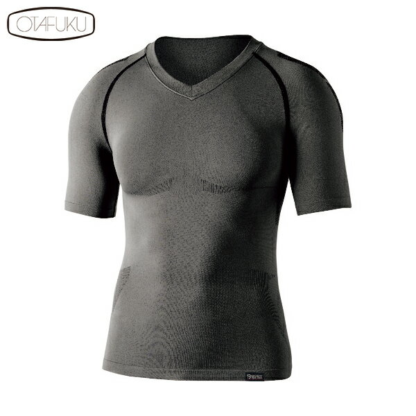 おたふく 作業服 作業服 冷感シャツ BTデュアルクロス ショートスリーブVネックシャツ グレー/ブラック M〜L (1着) 品番：JW-591-39-M~L