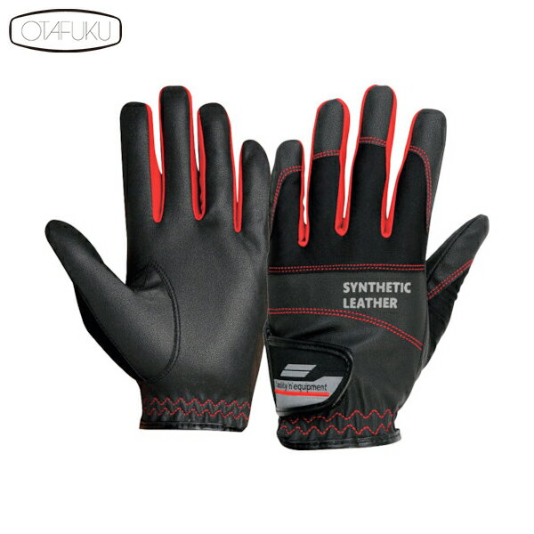 おたふく 軽作業用PU手袋 ライト ブラック×レッド L (1双) 品番：K-81-BK/RD-L