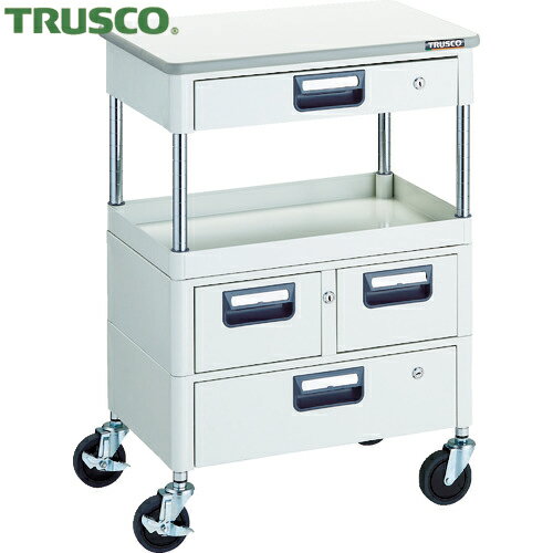 トラスコ フェニックスワゴン 省音 600X400 H880 引出付 天板付 W色 (1台) PEW-961VWZT-W