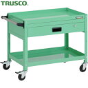 トラスコ TRUSCO ツールワゴン ラビットワゴン 700X450XH600 2段 1段引出 ハンドル付 ゴム車輪 ヤンググリーン (1台) 品番:RBW-6...