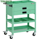 トラスコ TRUSCO ツールワゴン ラビットワゴン 600X400XH810 3段 2段引出付 仕切板2段付 ハンドル付 ゴム車輪 ヤンググリーン (1台) ...